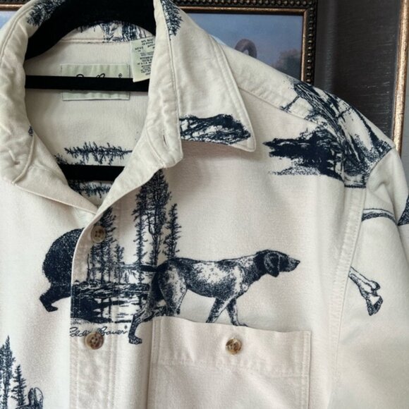 Vintage EDDIE BAUER Forest Animal Print Flannel Button Down Shirt M - Picture 8 of 8